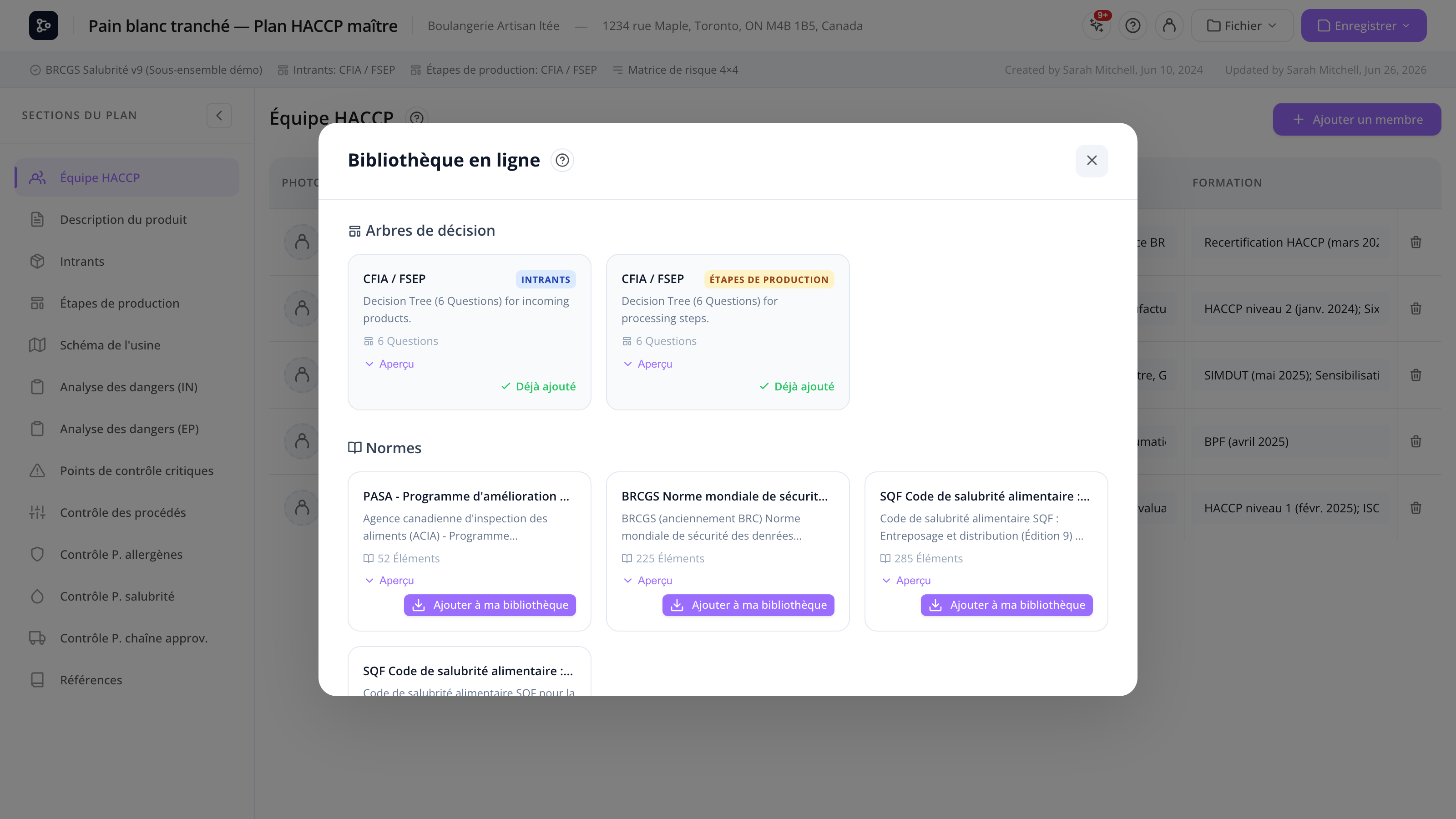 Le modal Marketplace avec des cartes pour plusieurs normes globales
