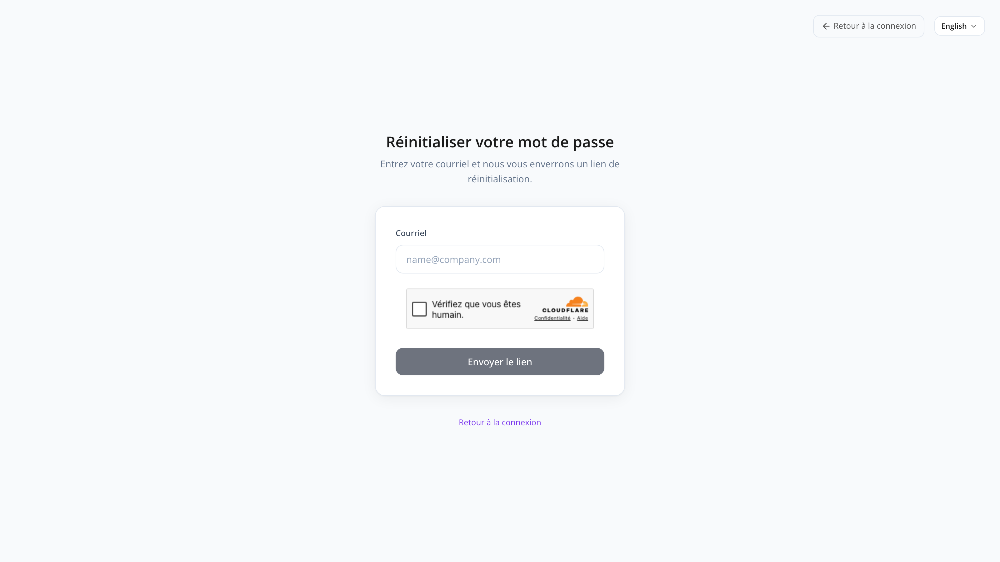 La page mot de passe oublié avec saisie de courriel et CAPTCHA